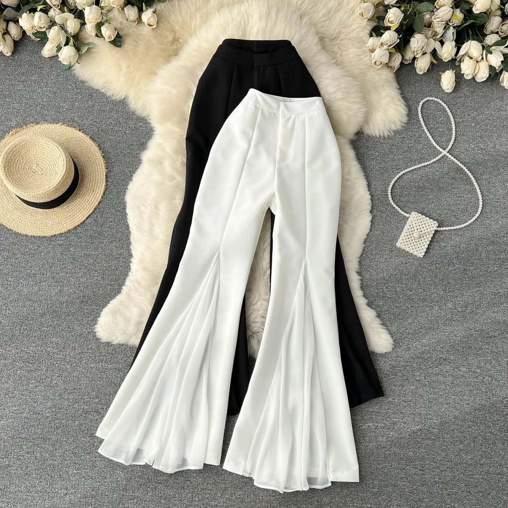 Irregular Stitching Flared Pants Female Design Sense Niche High Waist Slim Slim Straight Tube Casual Wide Leg Pants