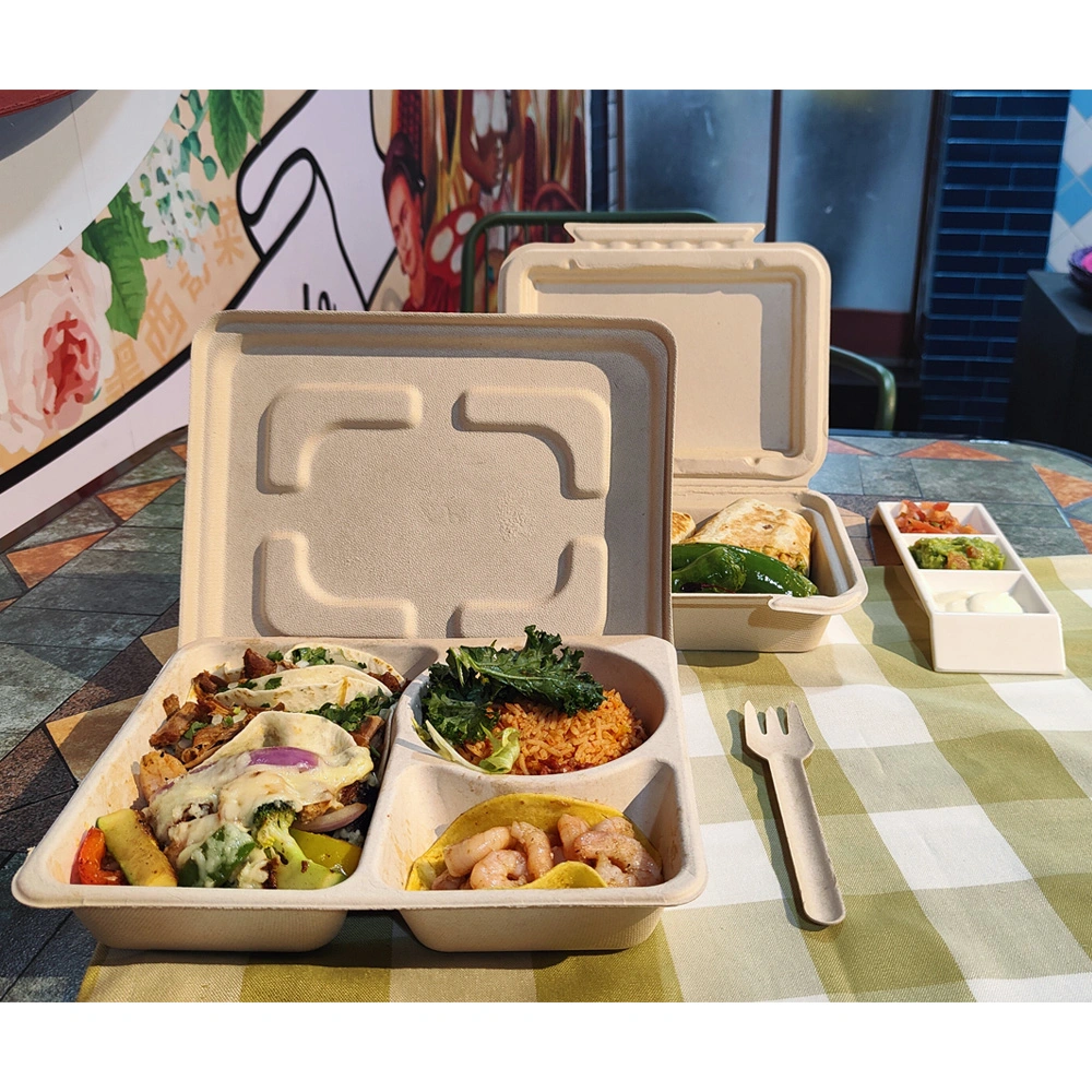 Biodegradable Compostable Disposable 5 Compartment Bagasse Bowl Wholesale/Supplier Dinner Plates Disposable Cutlery Kids Lunch Box Paper Tray Dinner Set