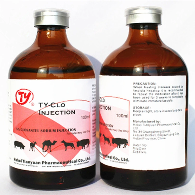 Closantel Sodium Injection 5% Antiparasitic Medicine Veterinary Drug GMP Factory Wholesale/Supplier Best Price for Animal