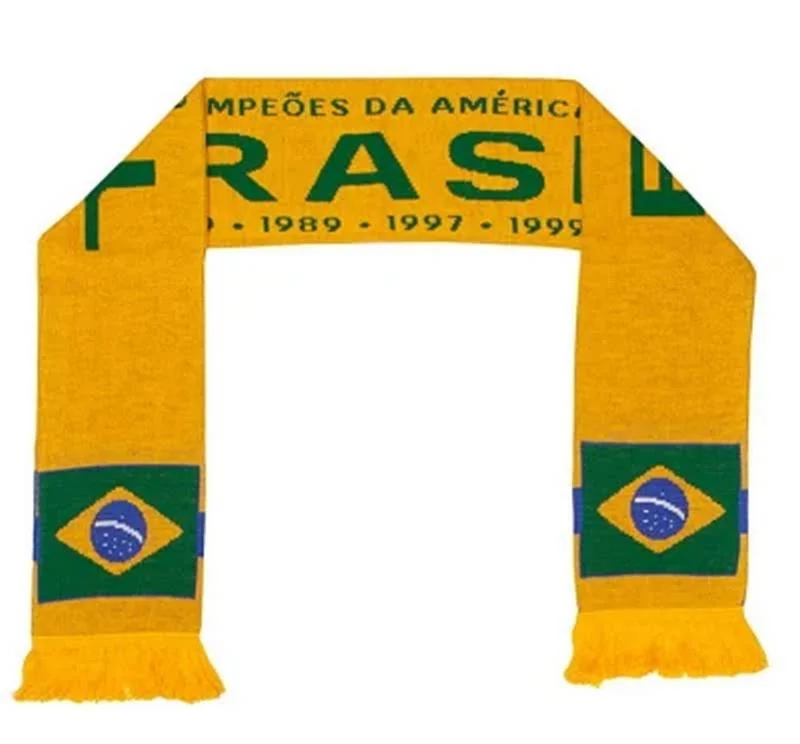 Personalizado de venta al por Mayor de Fútbol Brasil Fútbol tejidos personalizados tejer Bufandas bufanda a la venta de accesorios del ventilador