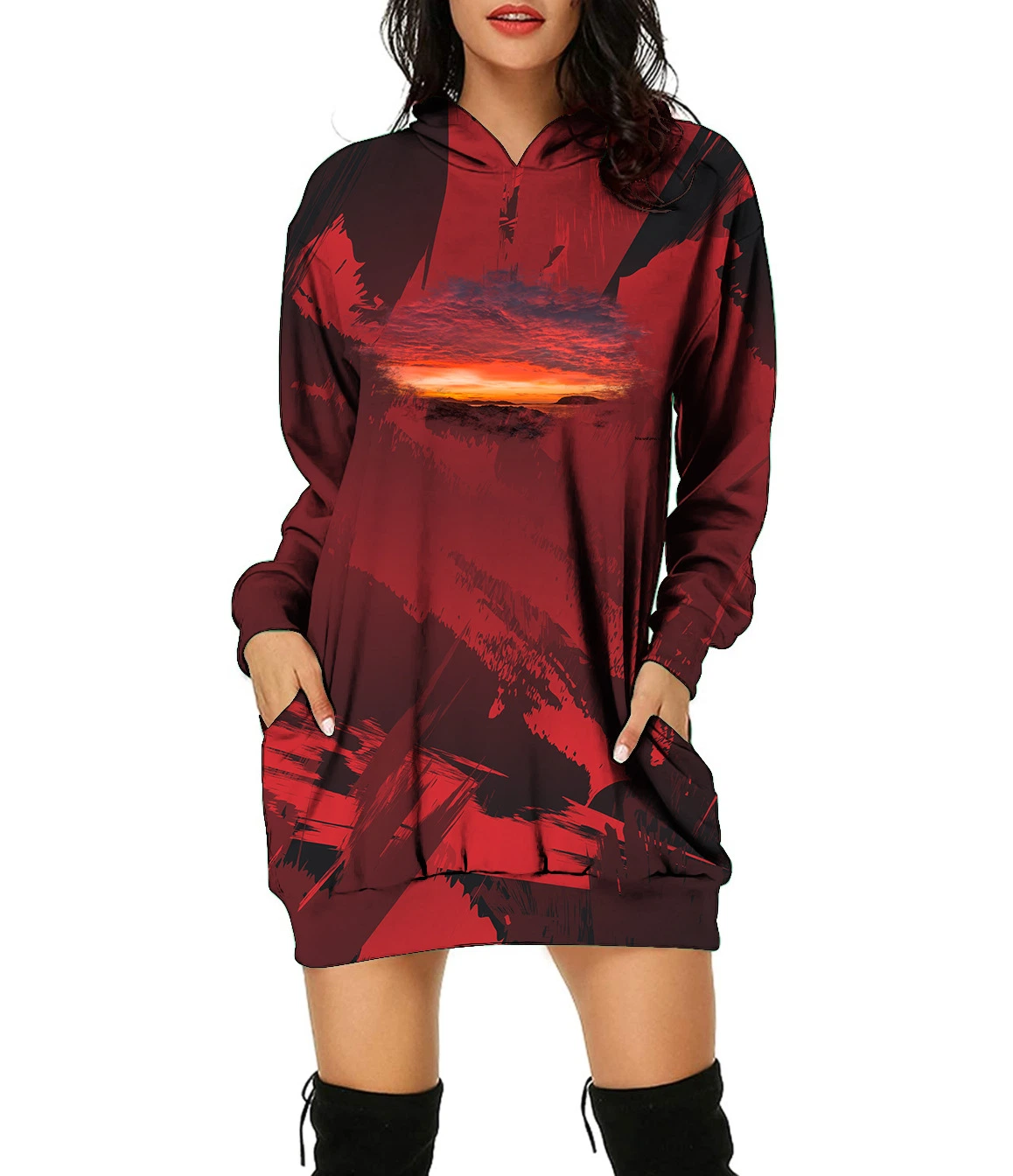 Großhandel/Lieferant 2022 neue Herbst Mode 3D Drucken Damenbekleidung lang Hoodie Sweatshirt-Kleid Im Lässigem Trend