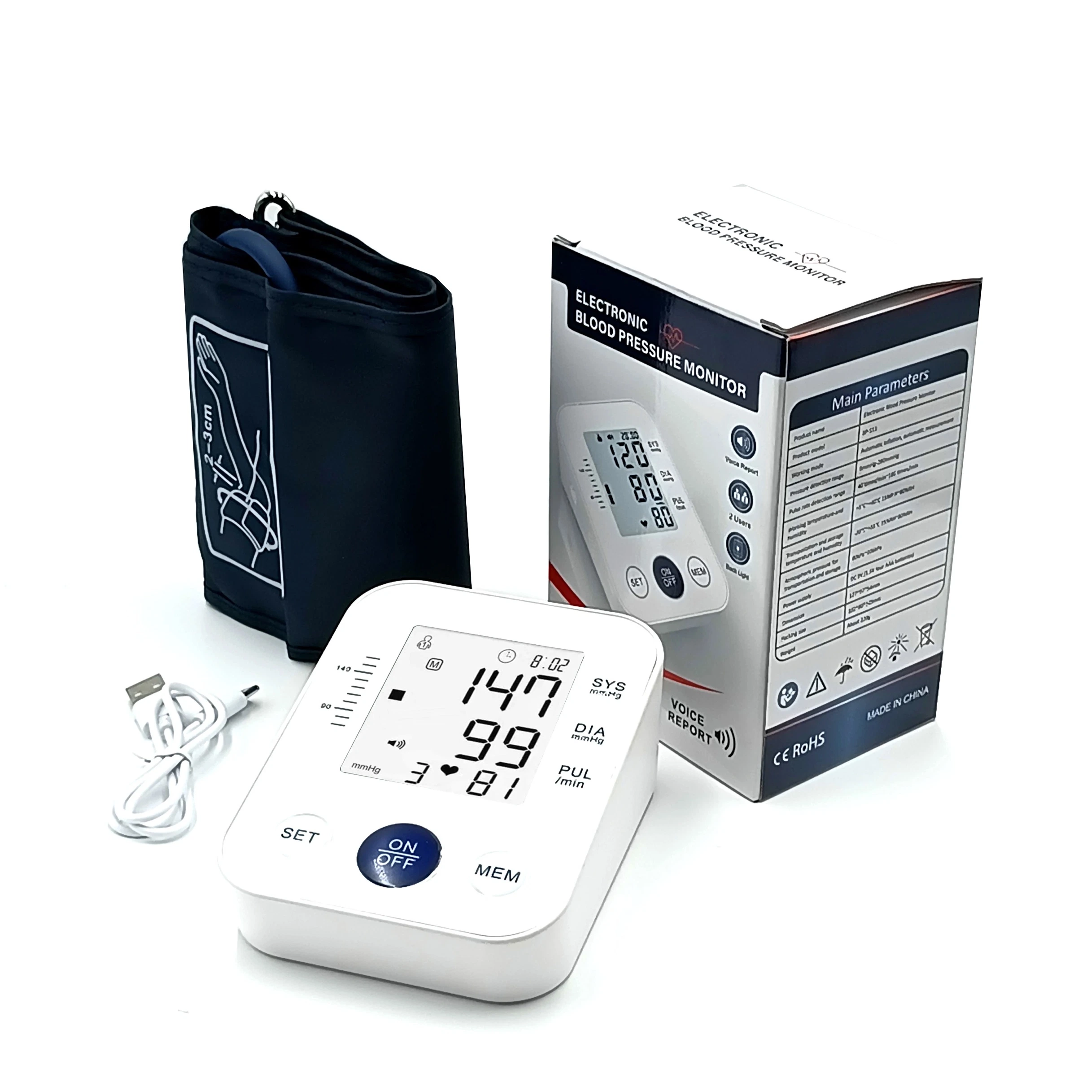 Kundenspezifisches Wiederaufladbares Abnehmbares Batterie-Tragbares Medizinisches Digitales Sphygmomanometer Armblut Drucküberwachung