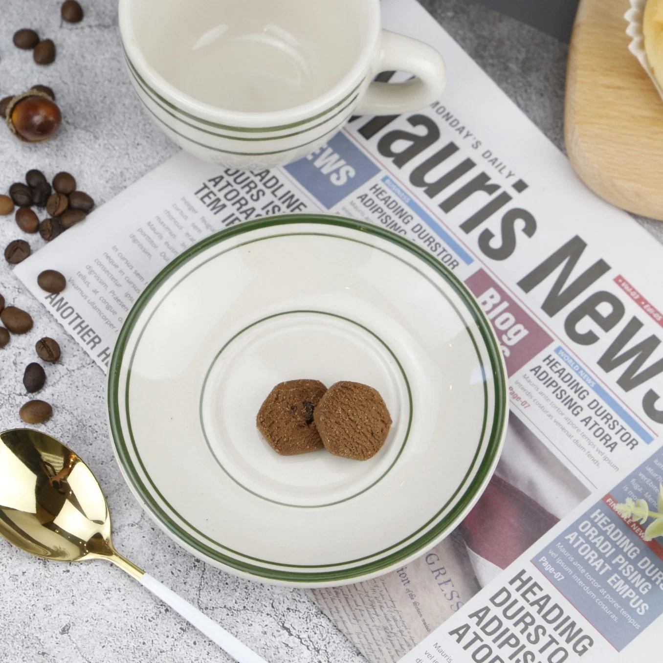 Hote Sale Calssic Ceramic línea verde taza de café conjunto para Uso del restaurante