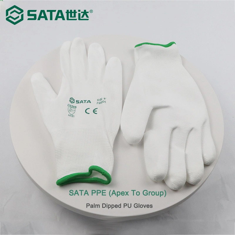 SATA PPE (Apex To Group) Good Wear Resistance and Air Permeability Palm Dipped PU Gloves