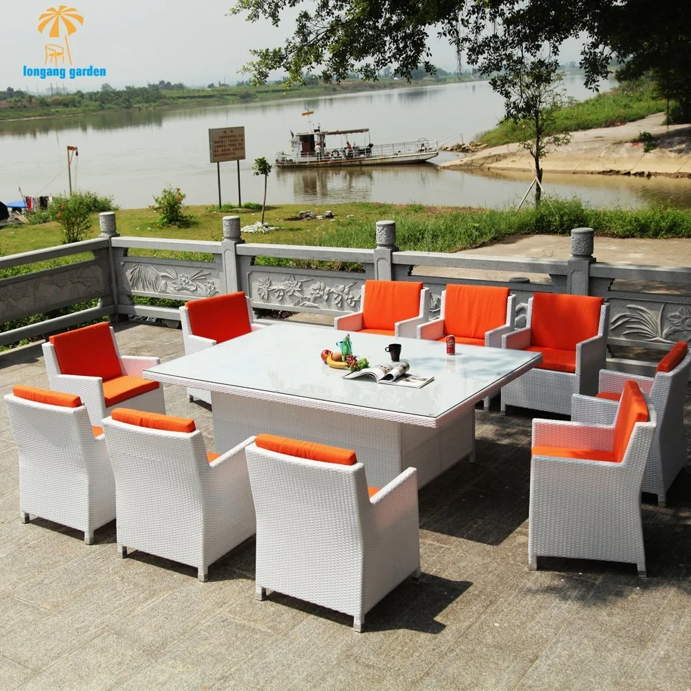 Modern Hot Selling Outdoor Vine Weaving Technology Courtyard Terrace 8 Person Dining Table and Chair Garden Furniture