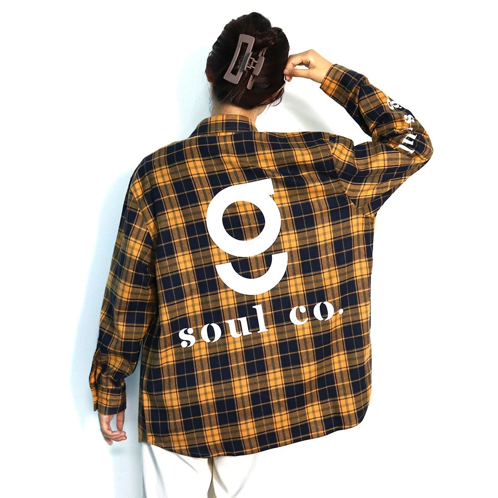 Simple Fashion Black and Yellow Plaid Shirt Made of Pure Cotton Fabric