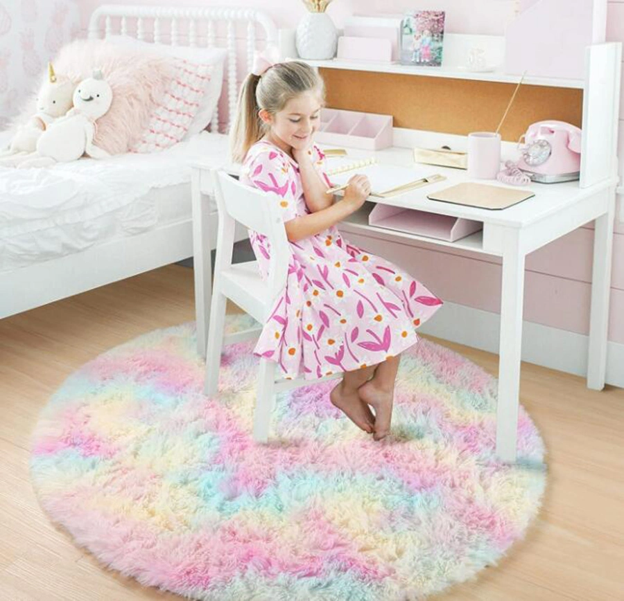 Tapis rond à motif cercles et rabouces arc-en-ciel doux pour filles Chambre