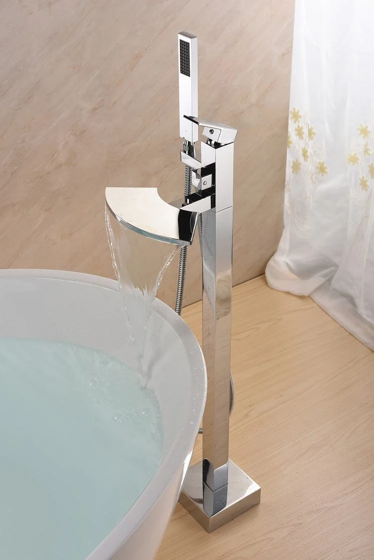 Bathroom Stand Alone Waterfall Bathtub Faucet Floor Mounted Bath Tap