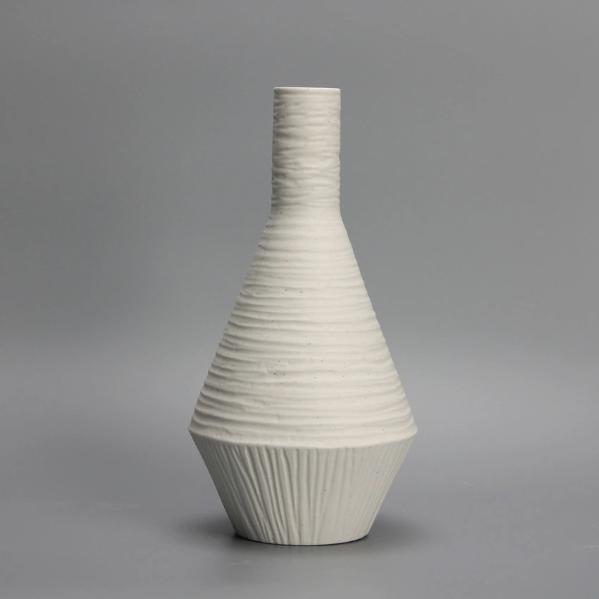 V065 Modern Minimalist Handmade Clay Vase Decor Decoration Porcelain Geometric Art Vase Ceramic Beige Irregular Matte Vase