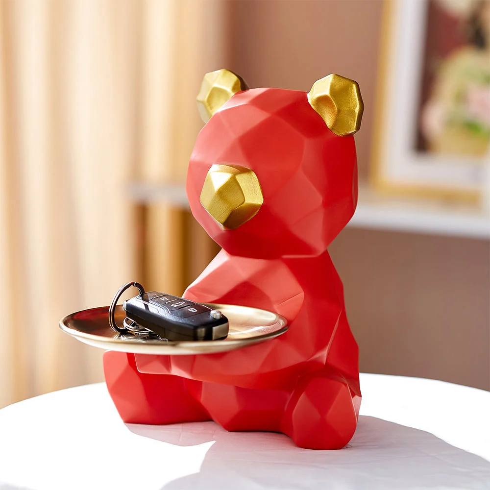 Modern Geometric Bear Tray Resin Animal Statue Nordic Home Desktop Decor Accessories