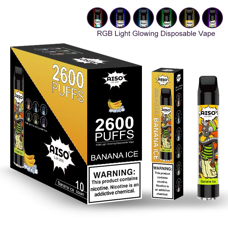 2600 Puffs Flavour Vape E-Liquid Round Drip Tip Rechargeable RGB Flashing