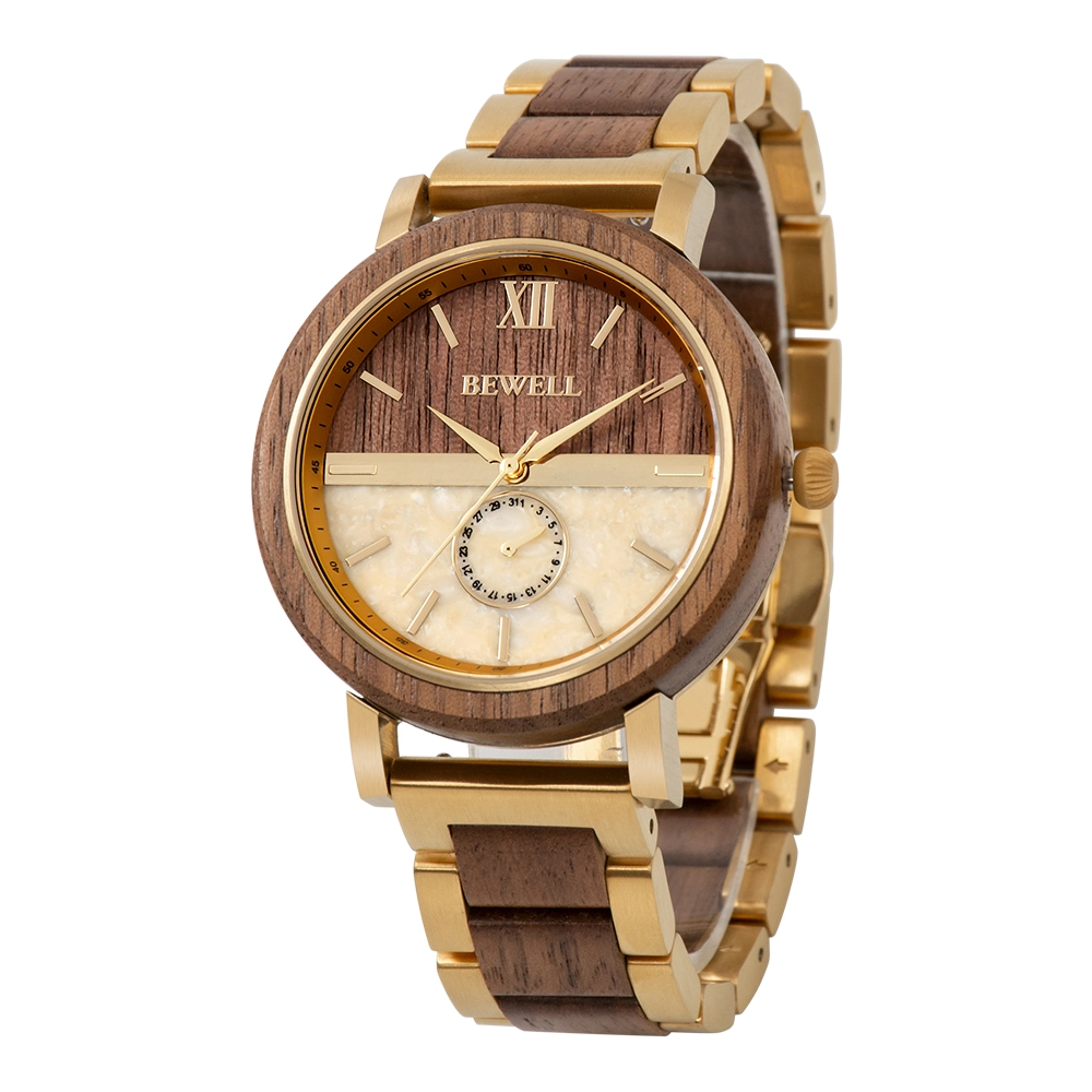 Reloj fábrica Bewell de acero inoxidable Relojes de pulsera con madera y mármol Dial Custom Logo OEM Reloj de muñeca Reloj Masculino