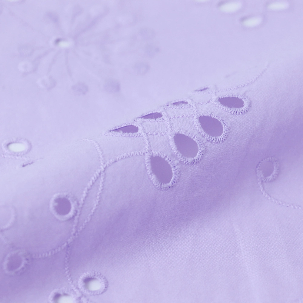 Purple 100% Cotton Eyelet Foral Embroidery Lace Fabric