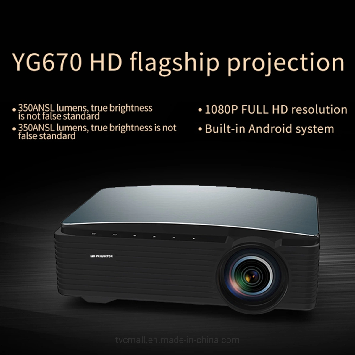 Yg670 Wireless Home Theater HD 1080P Portable Office Business Projector (Android Version) - Us Plug