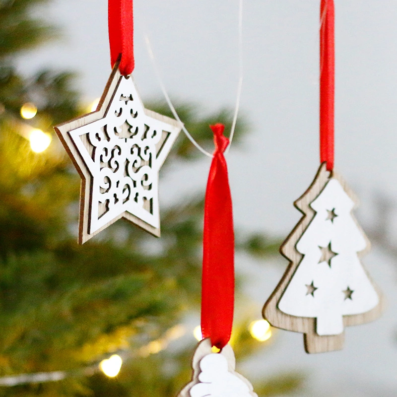 Wooden Snow Flake Christmas Tree Pendant Hanging Crafts Decoration