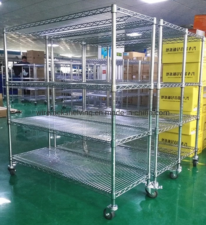 Plaqué chrome Rack de stockage conductrices ESD fil étagères avec roulettes antistatique