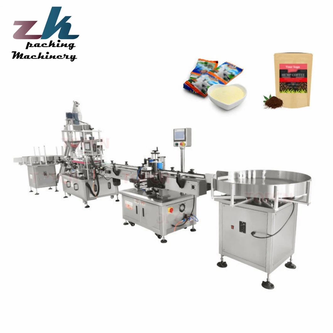 Automatic Production Line Chilli Powder Granule Seasoning Dry Spice Jar/Can/Bottle Filling/Sealing Capping Labeling Food Packing/Packaging Machine