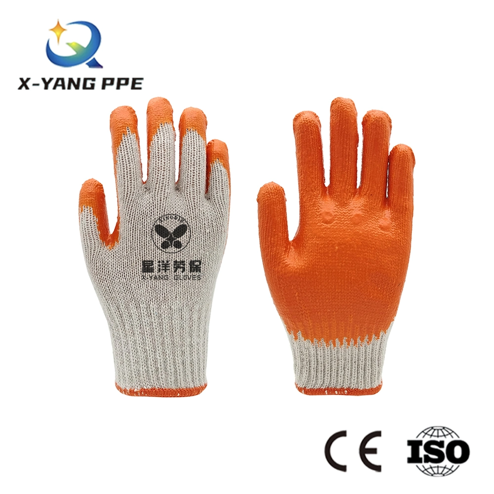 Factoryshop algodón / Poly Liner látex / caucho antideslizante Trabajo recubierto de palma Seguridad Jardín de protección de manos Trabajo de construcción reutilizable Guantes