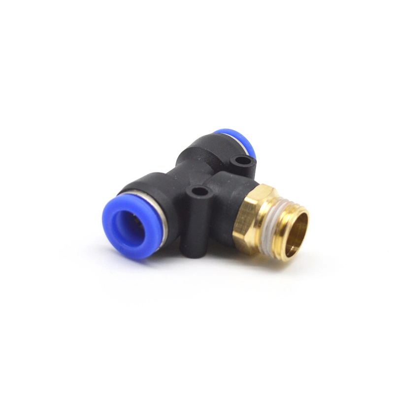 PBT Male Thread Tee Union Threaded-to-Tube 3 Way Nickle-Plated Push in Pneumatic Fitting