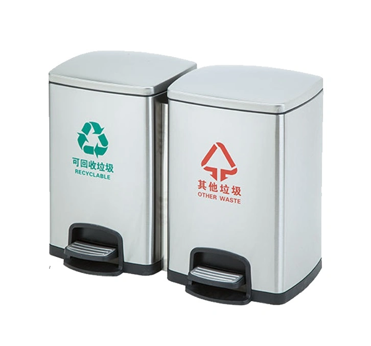 Dual Compartment Stainless Steel Recycle Garbage Bin 15L+15L