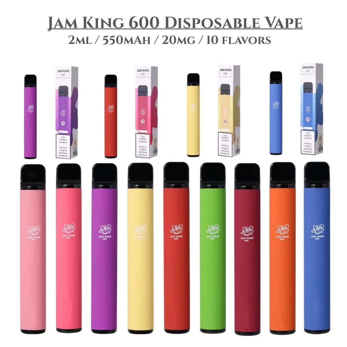 سعر رخيص ميني Vape بالجملة Vapor مخصص Vaporizer الحرة قلم Jam King 600 مربى السجائر الإلكترونية متعددة النكهة يمكن التخلص منها القِرَدة العليا