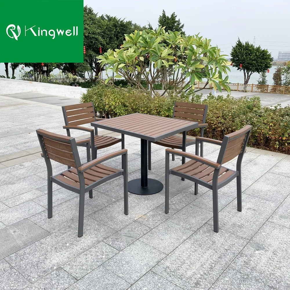 Outdoor Leisure Style Dining Table and Chair Set Aluminum and WPC Wood Furniture for Restaurant