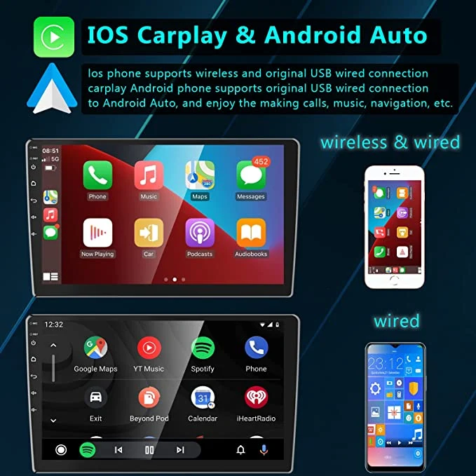 Sistema estéreo de Car Audio - Carplay Apple, Android, pantalla táctil, Auto/llamadas de audio Bluetooth de la unidad de cabeza, no Reproductor de CD, el receptor de radio FM RDS Cámara, Copia de seguridad soy DAB