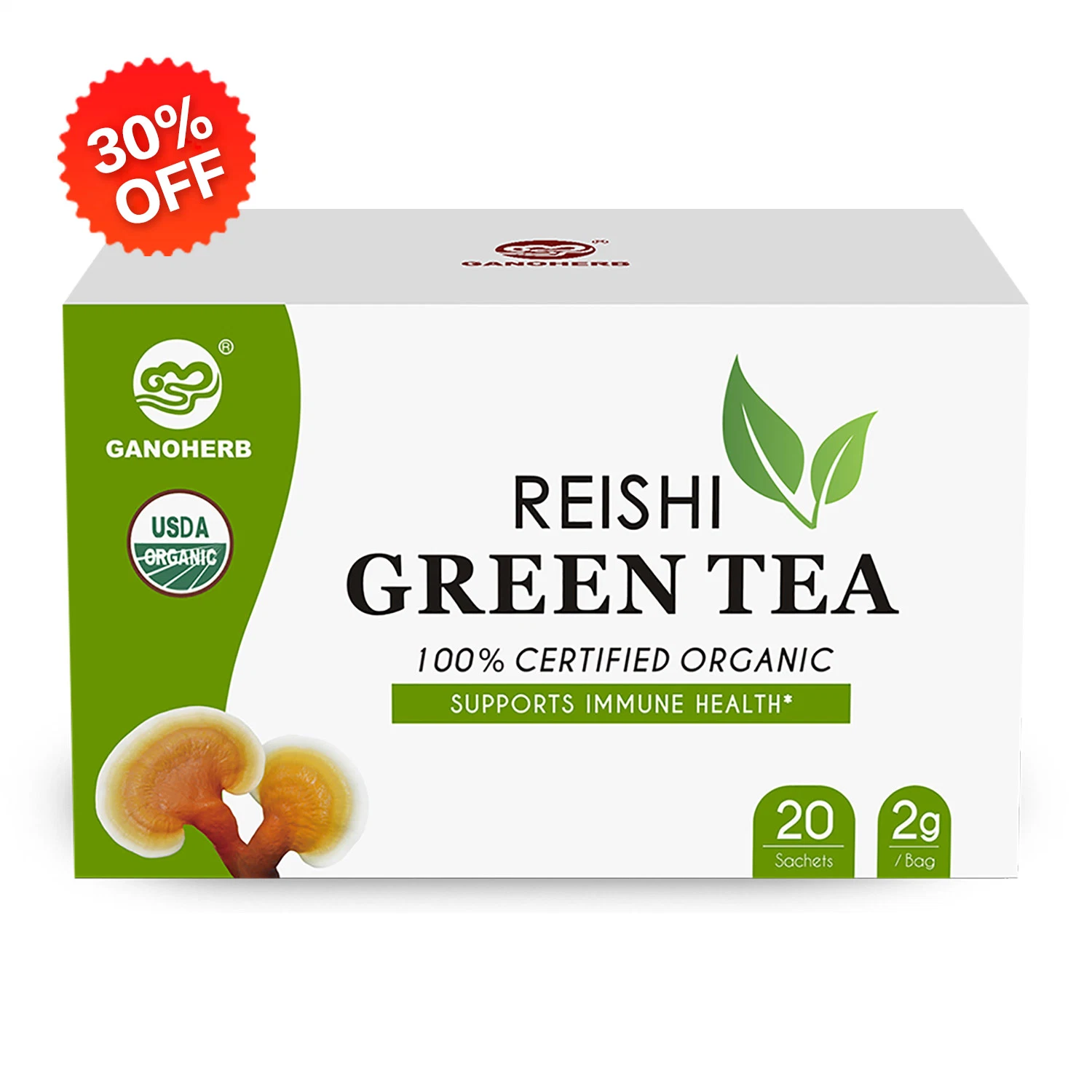 La promoción 100% orgánico bolsas de té verde chino con Hongo Reishi Lingzhi extraer