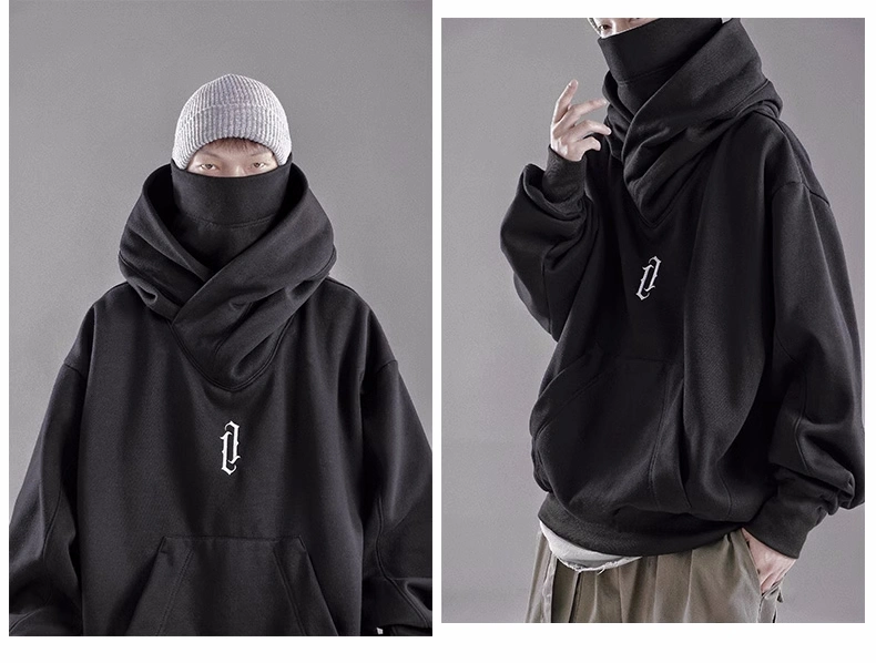 2023 Hip Hop Retro Hooded High Neck Sweater Men's Spring Autumn Loose Streetwear Weatshirt