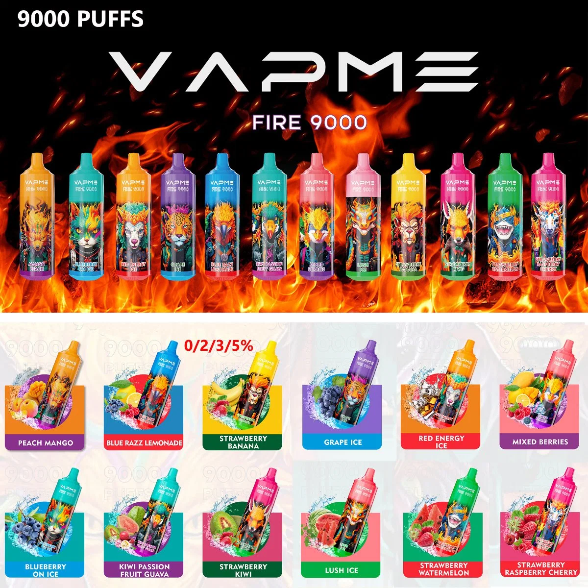 Estilo lápiz Vapes desechables 9000 Puffs Randm Tornado Vapme Fire 9K