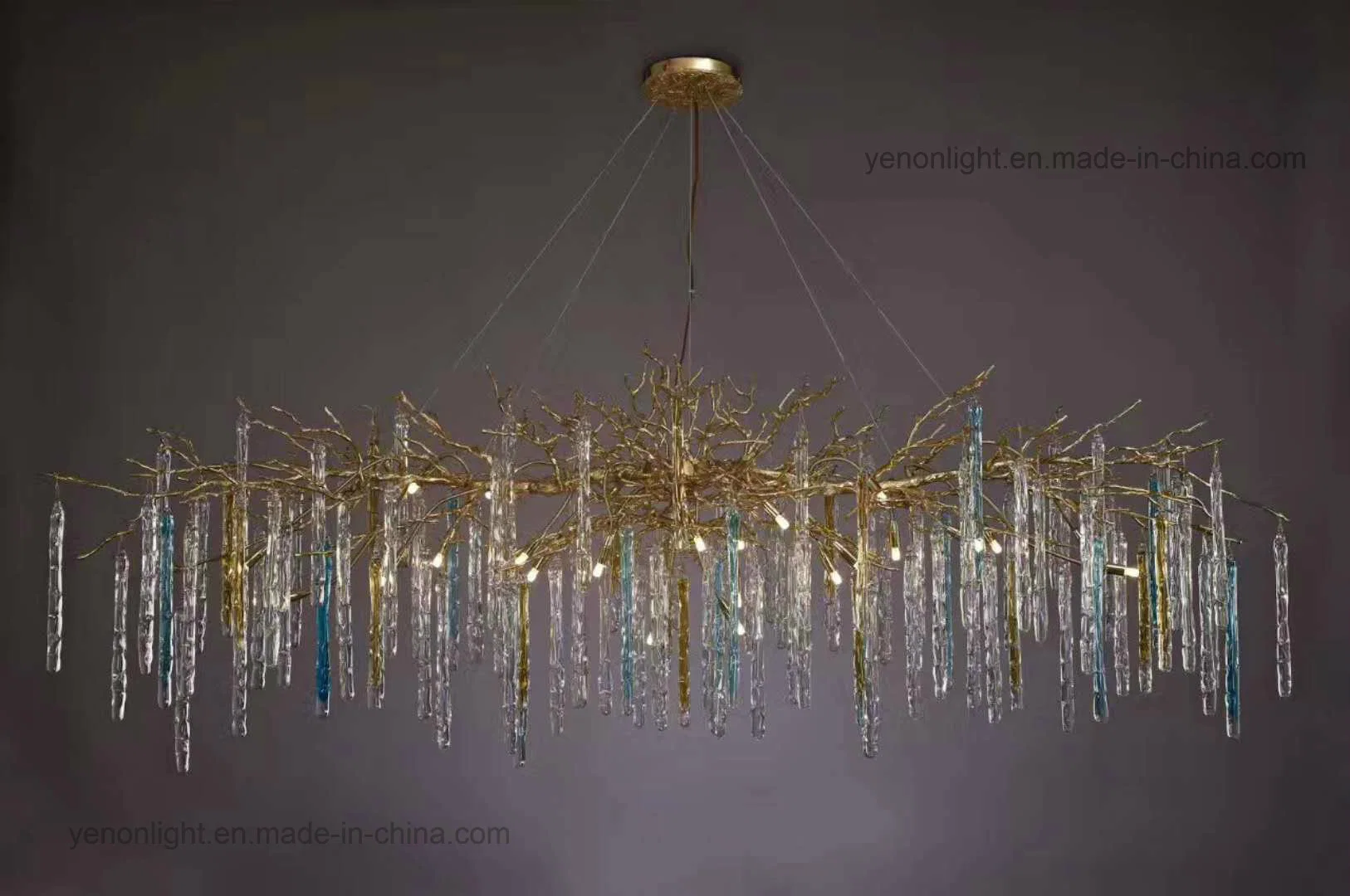 Luxury Branch Water Drops Copper Crystal Chandelier Lighting Pendant Lamp