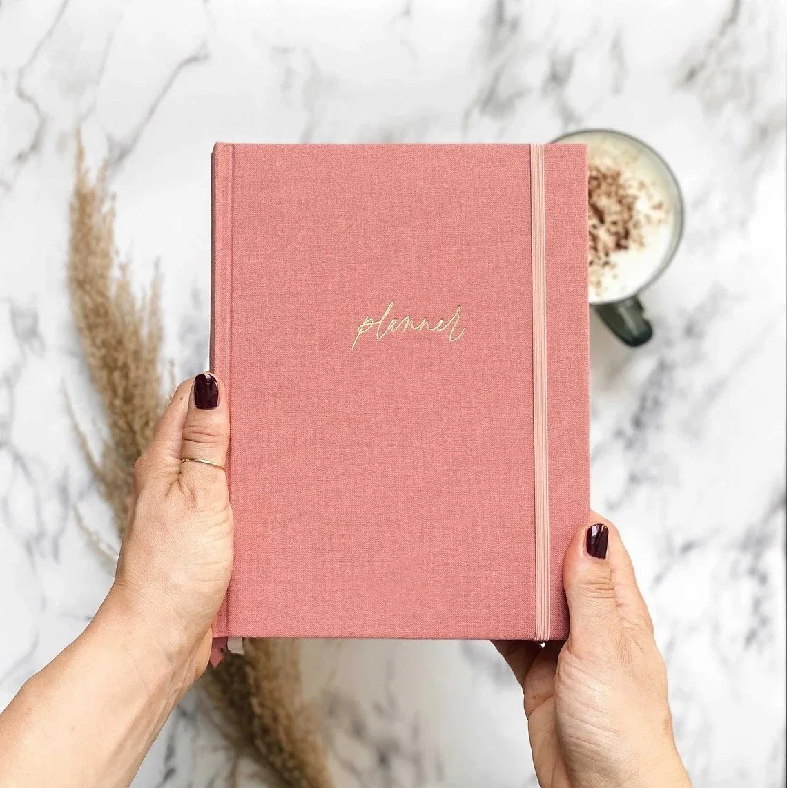 Custom Hardcover Pink Linen Gold Foil Monthly Weekly Diary Planner 2023 2024 Planners