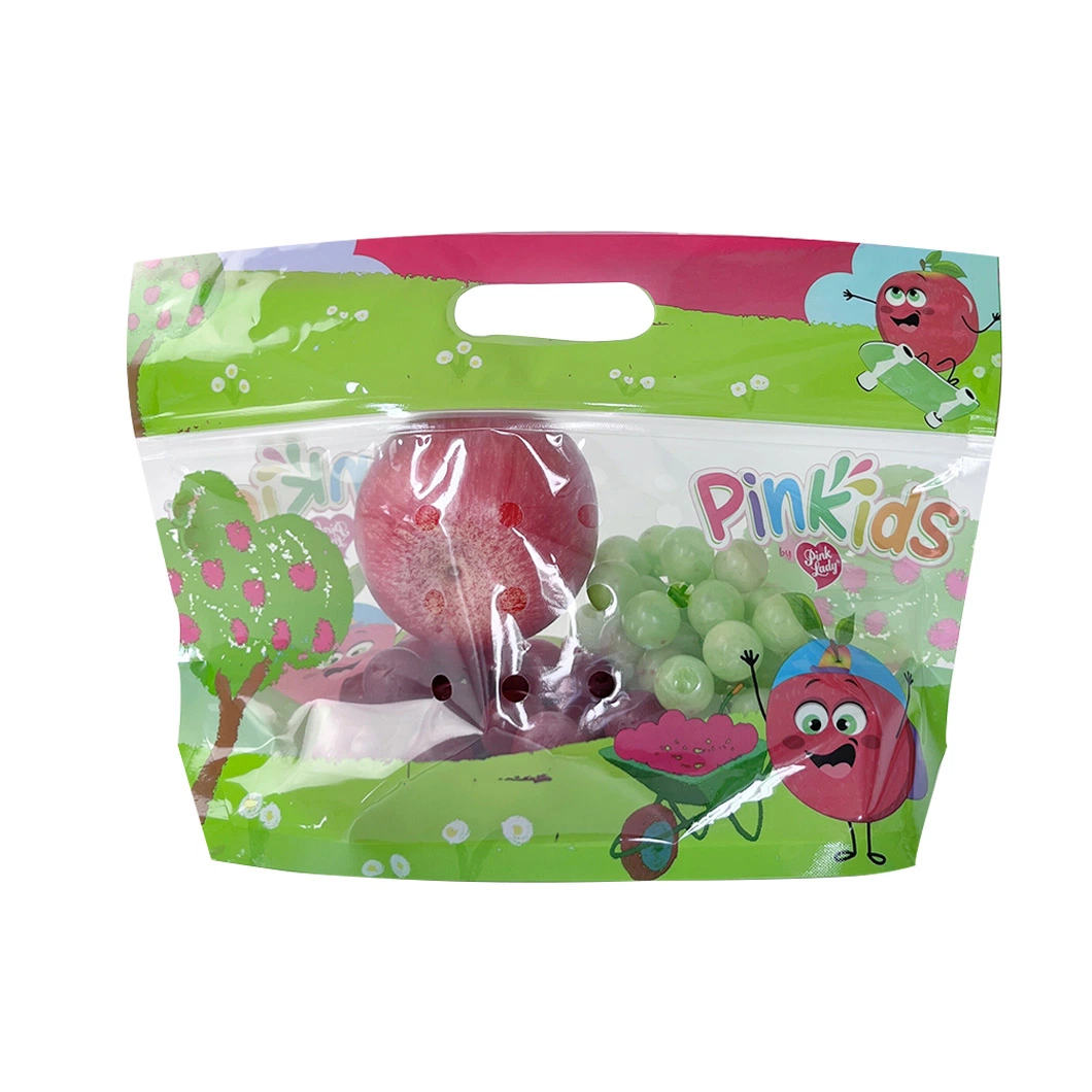 Custom 100% Recyclable Die Cut Resealable Zipper Clear Fruit Packaging Bag with Air Holes