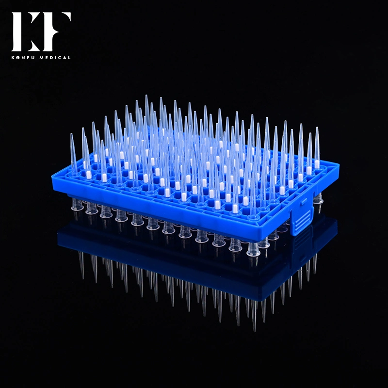 Lab 100uL puntas estándar Micro plástico universal (PP) conductor desechable Puntas de pipeta automáticas con filtro de precio compatible con flujo principal Pipetas