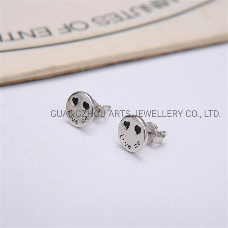 Simple 925 Silver lindo "Love Me"Round Stud Earrings