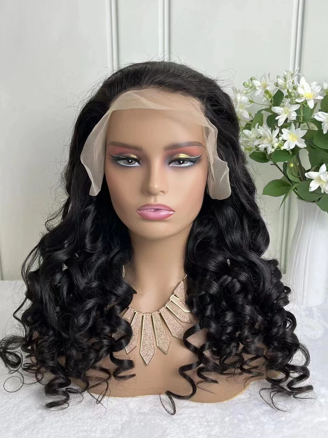 Pêlo humano Lace frente Wig encaracolado, em Stock Lace frente Wig amostra molhada e ondulada 13X6 curly Wet and Wave Water Wave Lace frontal Wig