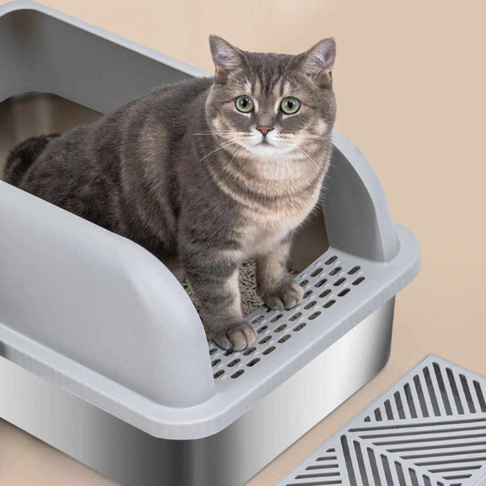 Easy to Clean, Widened, Thickened, Leak Proof Sand, Large Air, Semi Enclosed Stainless Steel Cat Litter Box