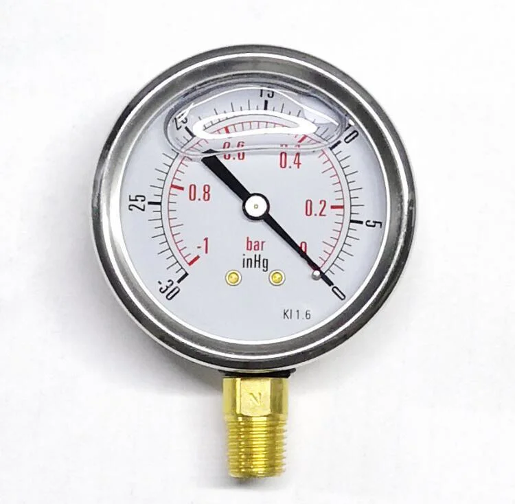 High Accuracy 2.5" Y63 -30inhg/-1bar 1/4NPT 60mm Vacuum Manometer Vacuometer Lower Mount Oil Pressure Gauge Manometer Vacuum Meter