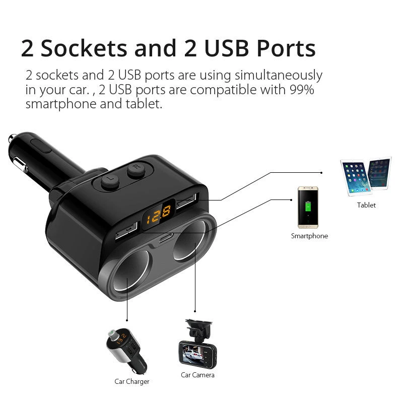 Tipo de conector de 2-C Dos puertos USB 80W Mechero de coche