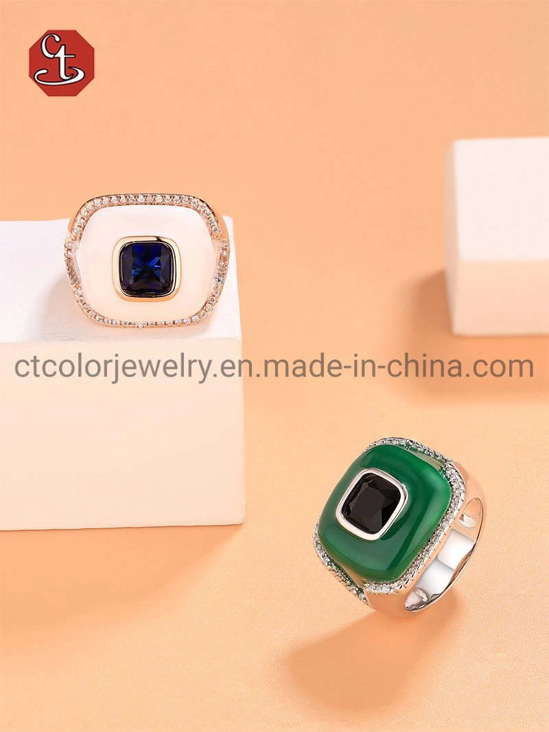 Inlaid 925 Silver Jewelry Enamel Rings Fashion Imitation Blue Gemstone Rings