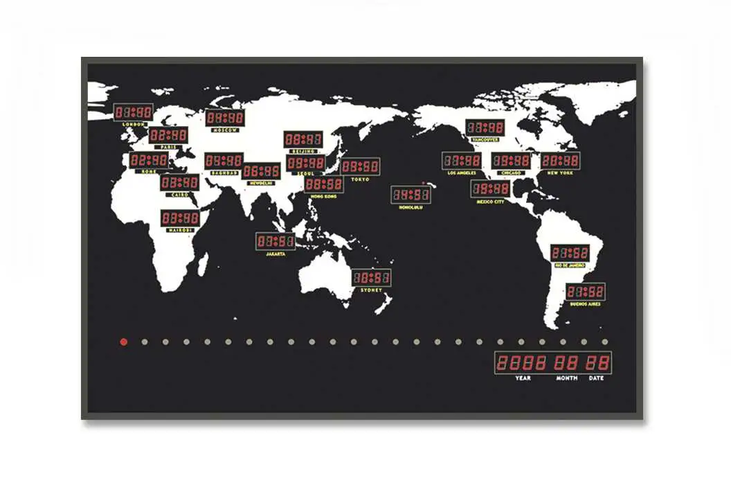 LED Digital 24 Time Zone World Map Clock