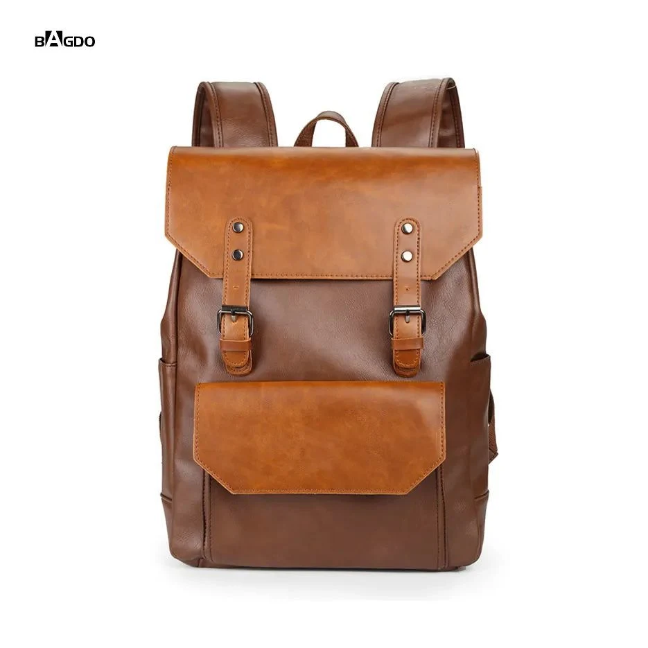 Good Quality Vintage Mens Vegan PU Backpack Synthetic Leather Laptop Rucksack