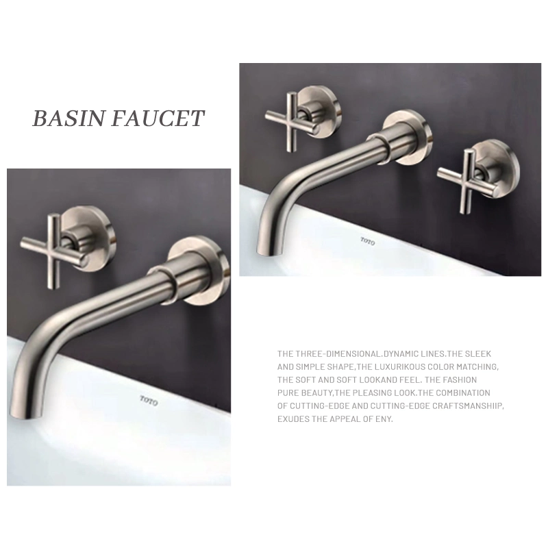 Three Hole Brushed Gold Wall Mounted Basin Faucet Taps Mixer