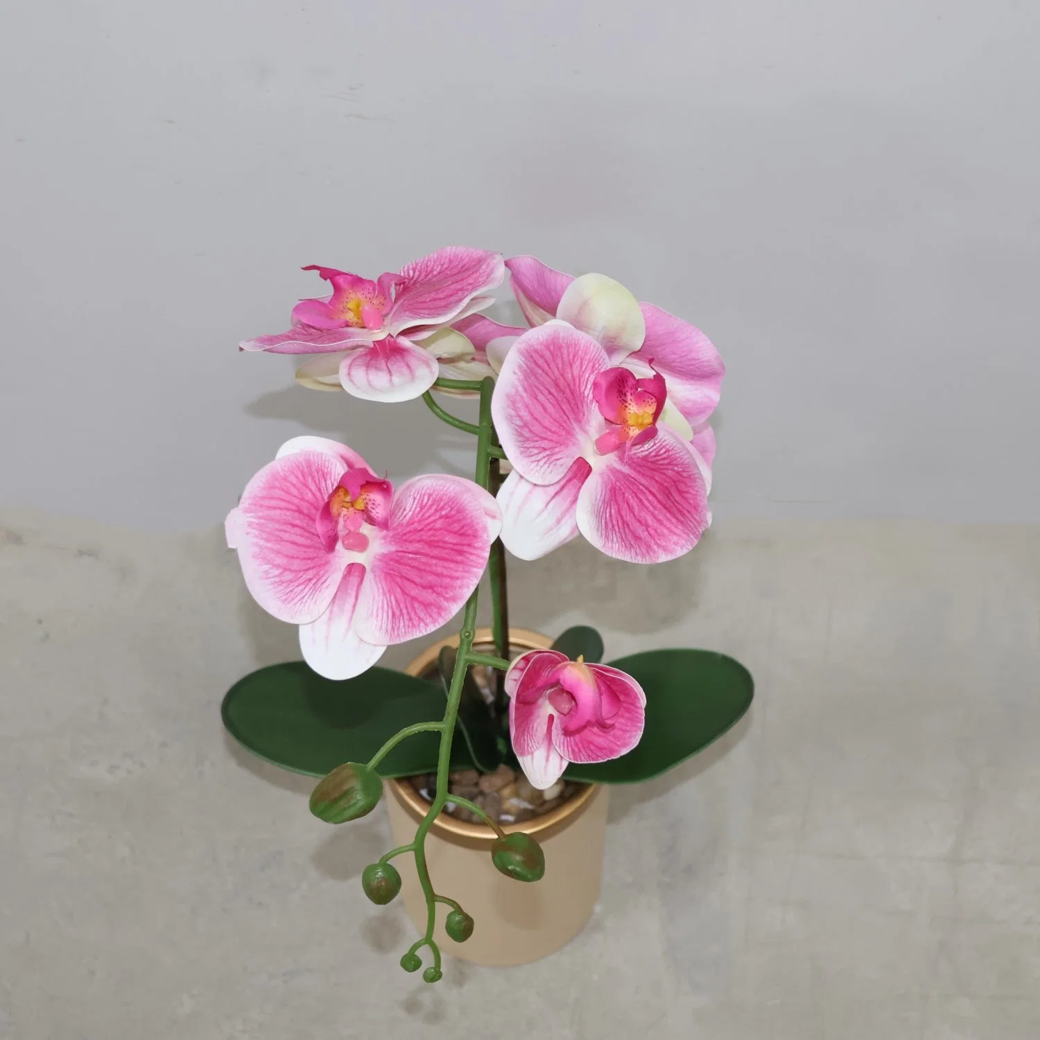 Single Orchid Artificial Flower Plastic Pink Phalaenopsis Silk Flower with High-Quality