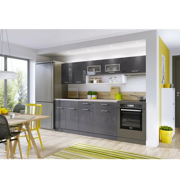 Gray Glossy Ready Made Modern Custom Modular Kitchen Cabinet Design