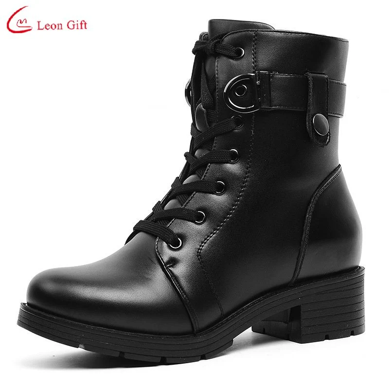 Wholesale Custom Winter Fashion Casual Leather Warm Outdoor Female Wool Cotton Martin Boots 