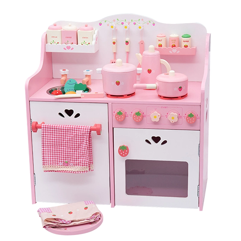 OEM&ODM Kids Wooden Kitchen Toys Play Set Educational Wooden Pretend Play Toy Pink Cooking Washing Toys Exquisite Wooden Kitchen Toy