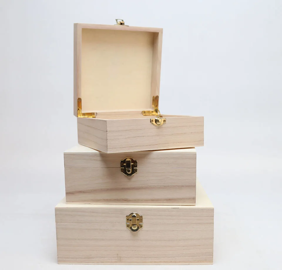 Customization Pine/Paulownia Plywood/Wooden Box with Lock for Jewelry/Gift Storage