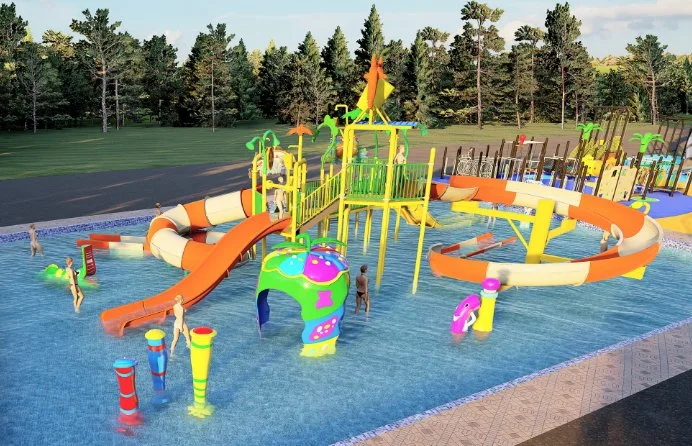 Aqua Park used Fiberglass Slide Outdoor Playground Отраление Splash Pad Водный парк