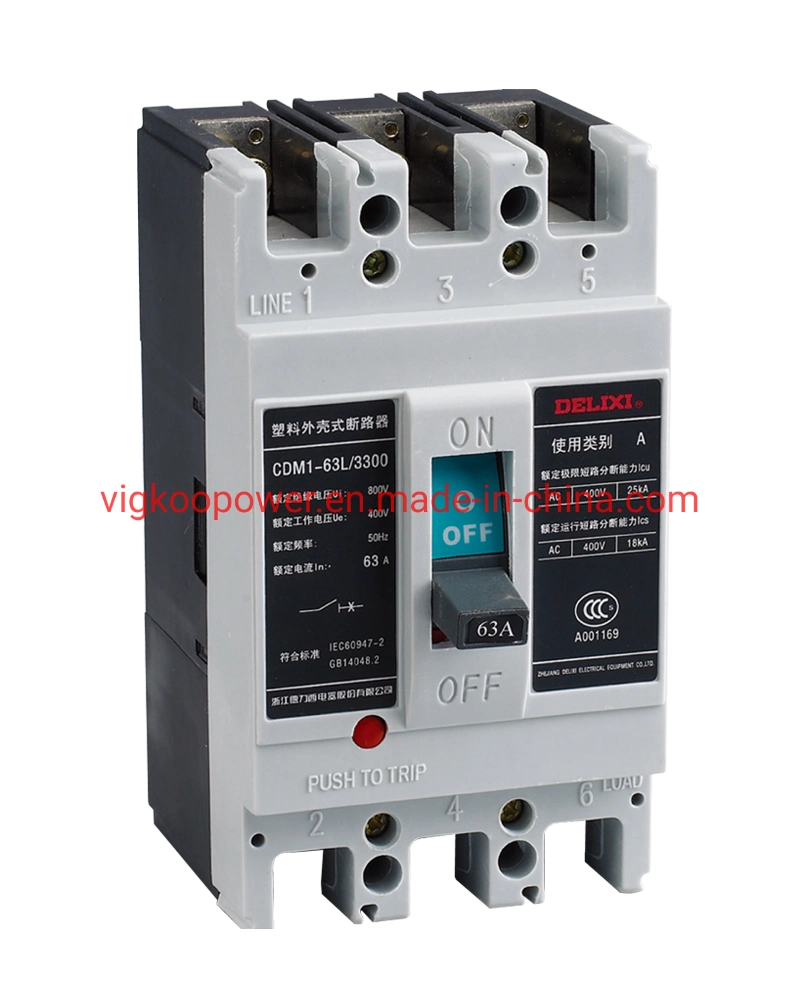 MCCB Moulded Case Circuit Breaker Delixi Cdm1-63L for Generator Set